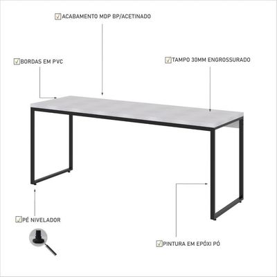 Mesa Dynamica Diretor 180x60x75cm Branco Chess - Est.preta Branco Chess - Est.preta