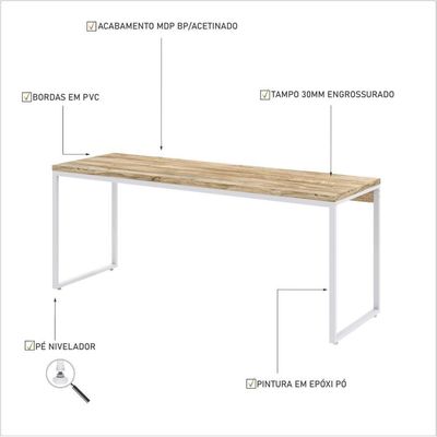 Mesa Dynamica Diretor 180x60x75cm Carvalho - Est.branca Carvalho - Est.branca
