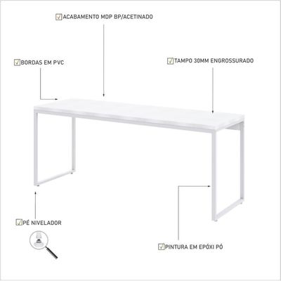 Mesa Dynamica Diretor 180x60x75cm Branco Chess - Est.branca Branco Chess - Est.branca