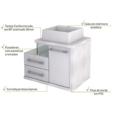 Gabinete Armario P-banheiro (balcao C-cuba Q355) Legno 650 Branco Chess C-branco Chess