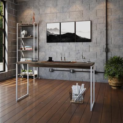 Mesa Dynamica 135x50x75cm Carvalho Dark - Est.branca Carvalho Dark - Est.branca
