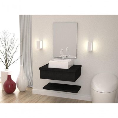 Conjunto Bancada C-cuba Q32, Prateleira E Espelheira Metrópole 606 Nogal Preto ônix