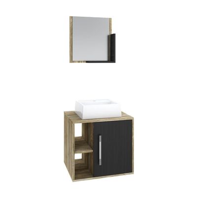 Conjunto Balcão C-cuba Q32 E Espelheira Soft 500 Carvalho C-branco Chess Carvalho C-preto ônix
