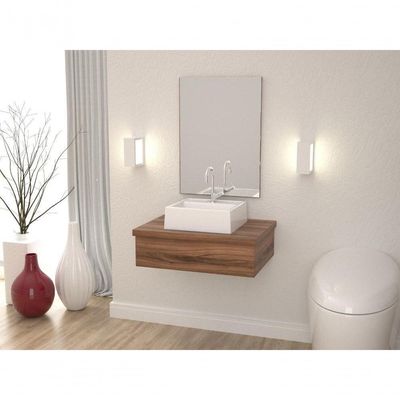 Conjunto Bancada C-cuba Q32 E Espelheira Metrópole 601 Carvalho Dark Nogal