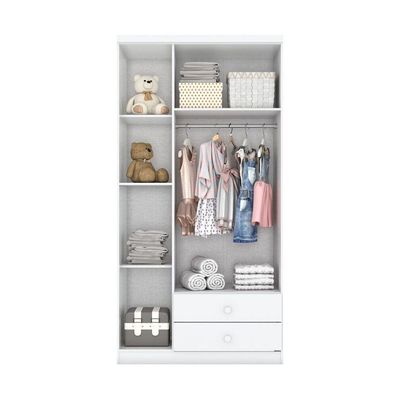 Guarda Roupa Infantil 03 Portas 02 Gavetas Henn Branco Ou Branco Com Rosa Chá