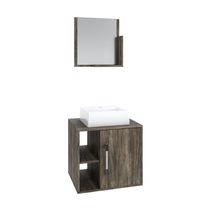 Conjunto Balcão C-cuba Q32 E Espelheira Soft 500 Carvalho C-preto ônix Carvalho Dark