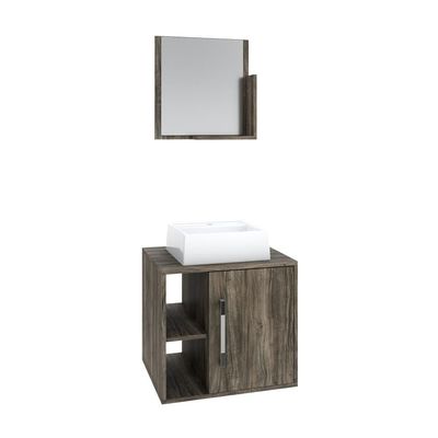 Conjunto Balcão C-cuba Q32 E Espelheira Soft 500 Carvalho C-preto ônix Carvalho Dark