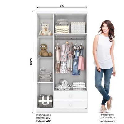Guarda Roupa Infantil 03 Portas 02 Gavetas Henn Branco Ou Branco Com Rosa Chá