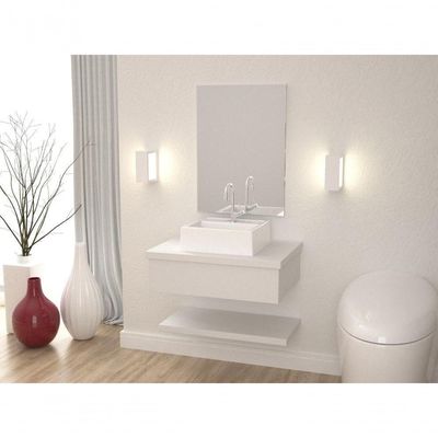 Conjunto Bancada C-cuba Q32, Prateleira E Espelheira Metrópole 606 Perffect Acetinado Branco Chess
