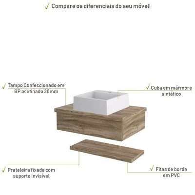 Conjunto Bancada C-cuba Q355 E Prateleira Metrópole 605 Branco Chess Carvalho