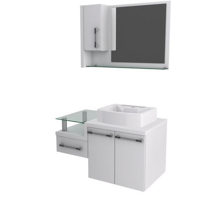 Conjunto Balcão C-cuba Aria 41 E Espelheira Legno 830 Perffect Acetinado Branco Chess C-branco Chess