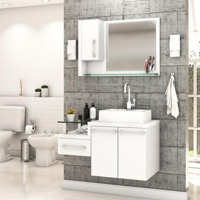 Conjunto Balcão C-cuba Aria 41 E Espelheira Legno 830 Perffect Acetinado Branco Chess C-branco Chess