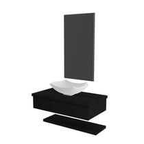 Conjunto Bancada C-cuba L42, Prateleira E Espelheira Metrópole 806 Nogal Preto ônix