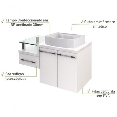 Conjunto Balcão C-cuba Aria 41 Legno 830 Perffect Acetinado Branco Chess C-branco Chess
