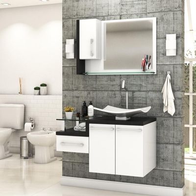 Conjunto Balcão C-cuba F44 E Espelheira Legno 830 Branco Chess C-nogal Branco Chess C-preto ônix