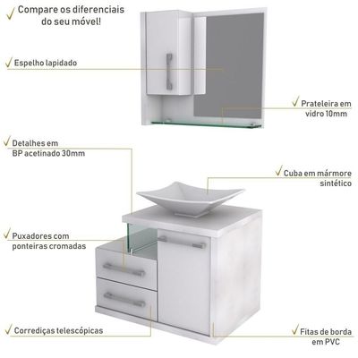 Conjunto Balcão C-cuba L38 E Espelheira Legno 650 Perffect Acetinado Branco Chess C-branco Chess