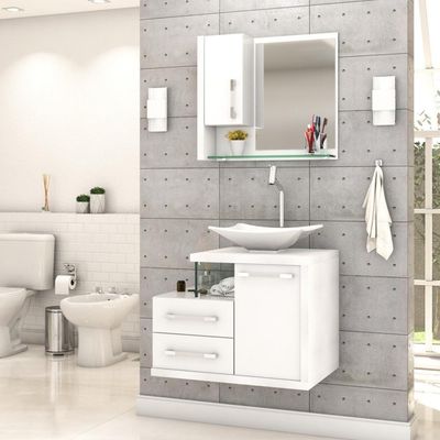 Conjunto Balcão C-cuba L38 E Espelheira Legno 650 Perffect Acetinado Branco Chess C-branco Chess