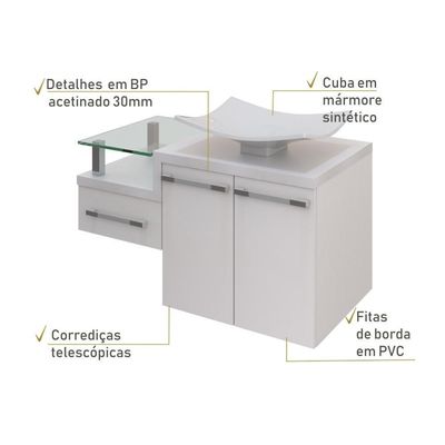 Conjunto Balcão C-cuba F44 Legno 830 Perffect Acetinado Branco Chess C-branco Chess
