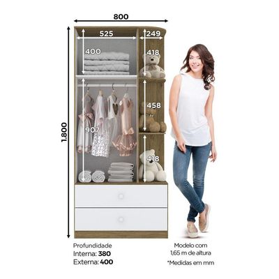 Guarda Roupa Infantil 02 Portas Labirinto Henn Rústico Com Branco