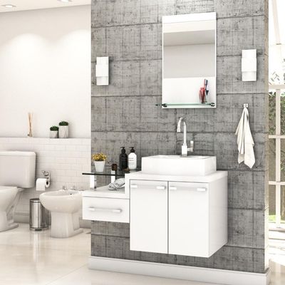 Conjunto Balcão C-cuba Aria 41 E Espelheira Legno 831 Perffect Acetinado Branco Chess C-branco Chess
