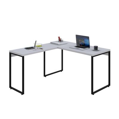 Mesa Em L Kuadra Office 135x150x75cm Branco Chess - Est.preta Branco Chess - Est.preta