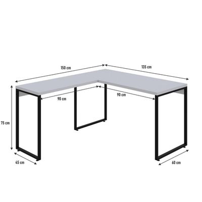 Mesa Em L Kuadra Office 135x150x75cm Branco Chess - Est.preta Branco Chess - Est.preta