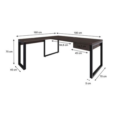 Mesa Em L Presidente C-01 Gav. 190x160x75cm Yon Terracota-est.preta Terracota-est.preta