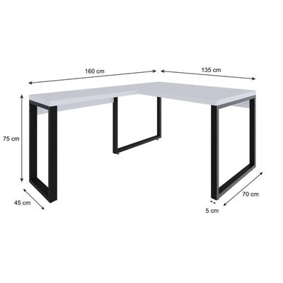 Mesa Em L Operacional 135x160x75cm Yon Branco Tx-est.preta Branco Tx-est.preta
