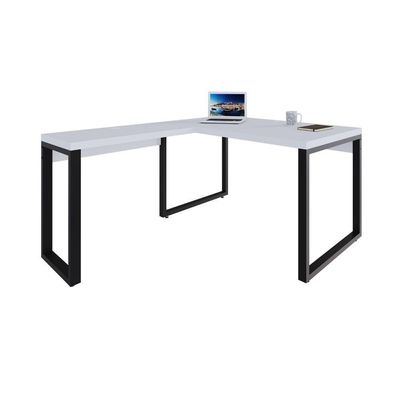 Mesa Em L Operacional 135x160x75cm Yon Branco Tx-est.preta Branco Tx-est.preta