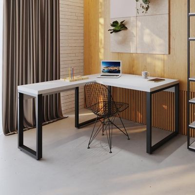 Mesa Em L Operacional 135x160x75cm Yon Branco Tx-est.preta Branco Tx-est.preta