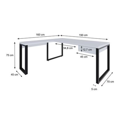 Mesa Em L Presidente C-01 Gav. 190x160x75cm Yon Branco Tx-est.preta Branco Tx-est.preta