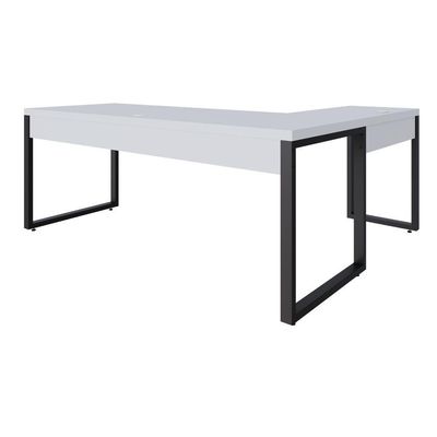 Mesa Em L Presidente C-01 Gav. 190x160x75cm Yon Branco Tx-est.preta Branco Tx-est.preta