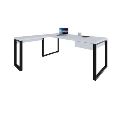 Mesa Em L Presidente C-01 Gav. 190x160x75cm Yon Branco Tx-est.preta Branco Tx-est.preta