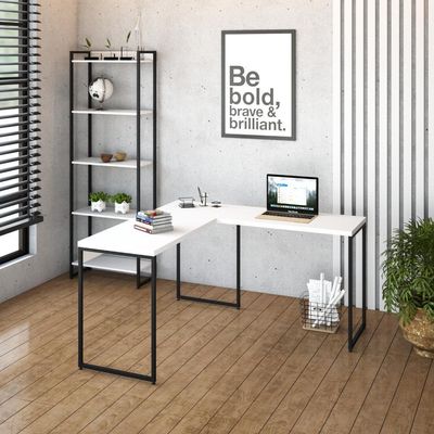 Mesa Em L Dynamica Office 135x140x75cm Branco Chess - Est.preta Branco Chess - Est.preta