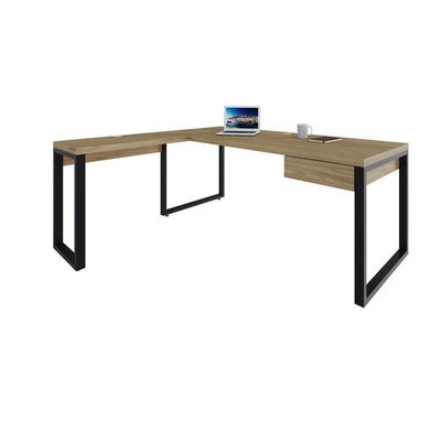 Mesa Em L Presidente C-01 Gav. 190x160x75cm Yon Vermont Oak-est.preta Vermont Oak-est.preta