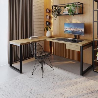 Mesa Em L Presidente C-01 Gav. 190x160x75cm Yon Vermont Oak-est.preta Vermont Oak-est.preta