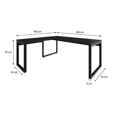 Mesa Em L Presidente 190x160x75cm Yon Preto Tx-est.preta Preto Tx-est.preta