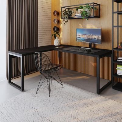 Mesa Em L Presidente 190x160x75cm Yon Preto Tx-est.preta Preto Tx-est.preta