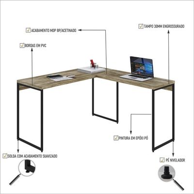 Mesa Em L Dynamica Office 135x140x75cm Carvalho - Est.preta Carvalho - Est.preta