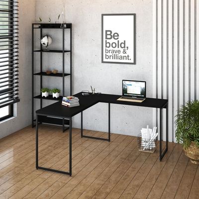 Mesa Em L Dynamica Office 135x140x75cm Preto ônix - Est.preta Preto ônix - Est.preta
