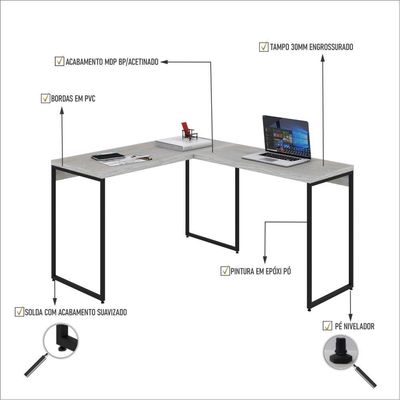 Mesa Em L Dynamica Office 120x140x75cm Snow - Est.preta Snow - Est.preta