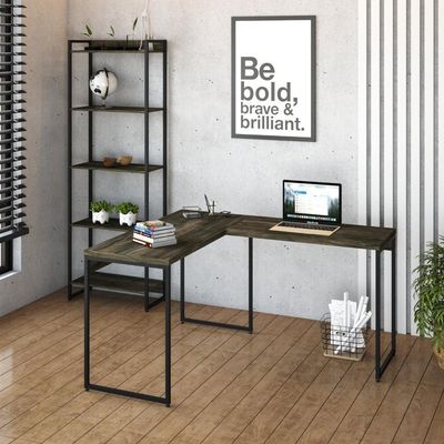 Mesa Em L Dynamica Office 120x140x75cm Carvalho Dark - Est.preta Carvalho Dark - Est.preta