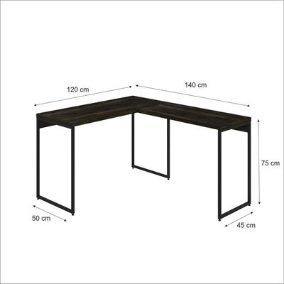 Mesa Em L Dynamica Office 120x140x75cm Carvalho Dark - Est.preta Carvalho Dark - Est.preta