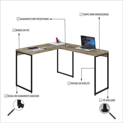 Mesa Em L Dynamica Office 120x140x75cm Carvalho - Est.preta Carvalho - Est.preta