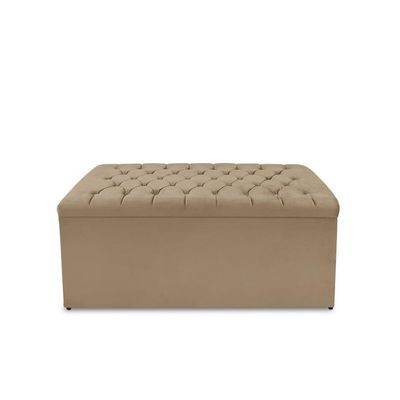 Kit Cabeceira E Calçadeira Baú Dunas Casal 140 Cm - Veludo Bege Escuro