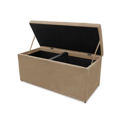 Kit Cabeceira E Calçadeira Baú Dunas Casal 140 Cm - Veludo Bege Escuro