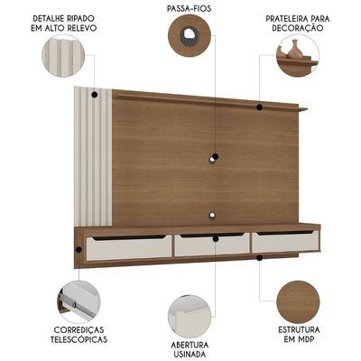 Painel TV 75 Polegadas E Bancada Suspensa Vale Cinamomo Off White A09 - Mpozenato