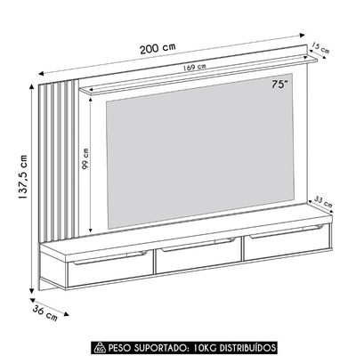 Painel TV 75 Polegadas E Bancada Suspensa Vale Cinamomo Off White A09 - Mpozenato