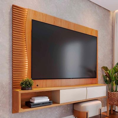Painel TV 65 Polegadas E Bancada Suspensa Sintra Freijó Off White C05 - Mpozenato
