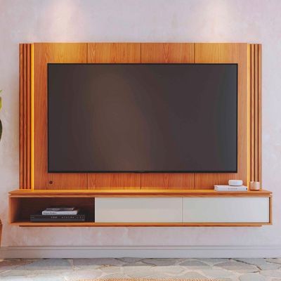 Painel TV 75 Polegadas E Bancada Suspensa Trento Freijó Off White C05 - Mpozenato